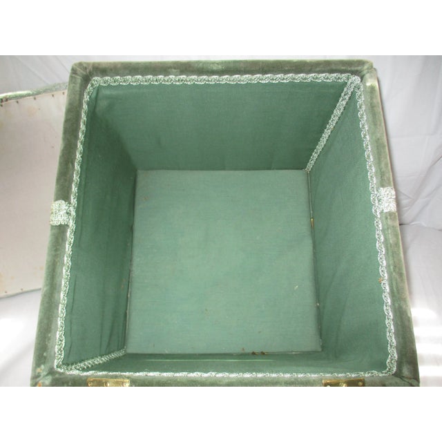 Textile 1960s Vintage Needlepoint Green Velvet Storage Footstool For Sale - Image 7 of 12
