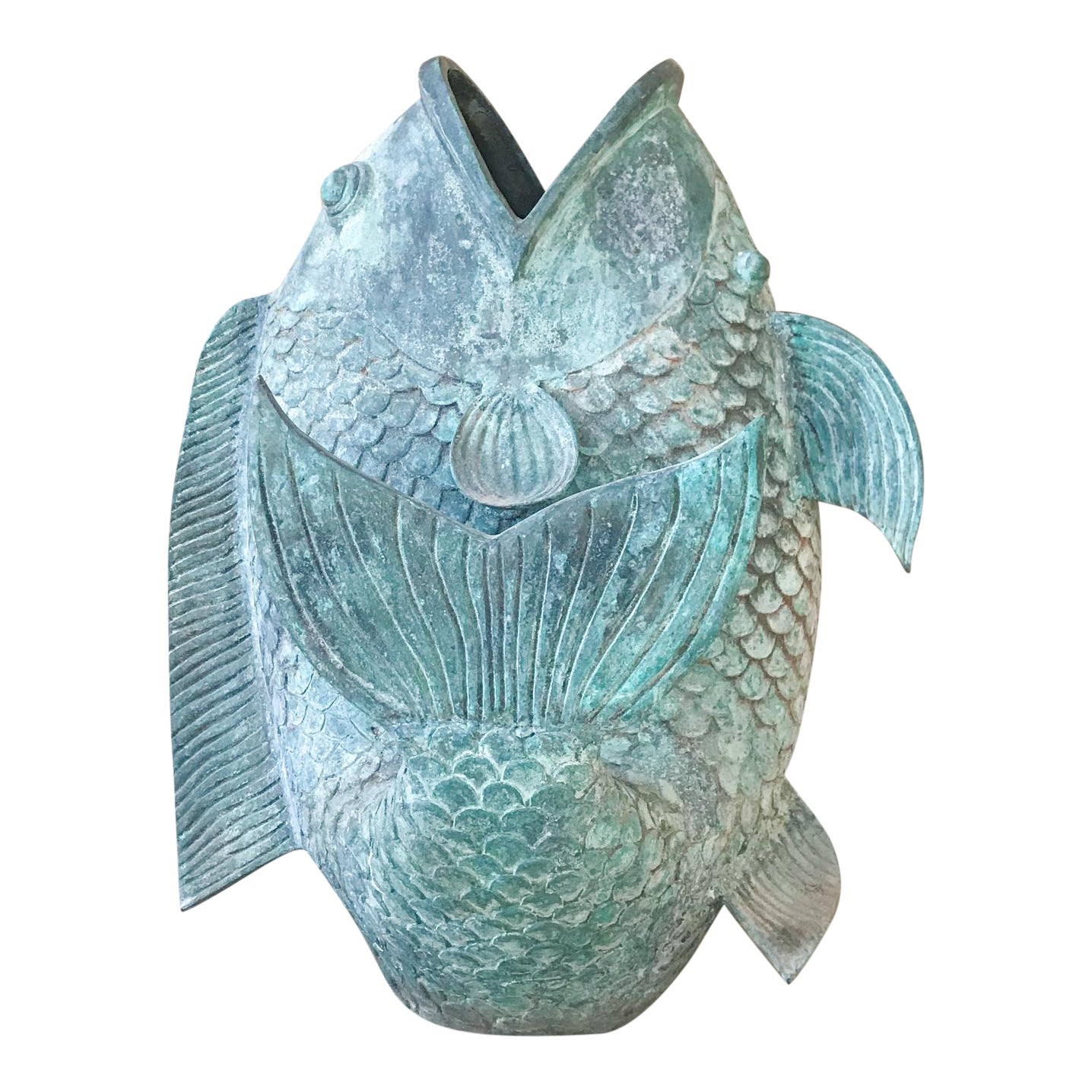 Impressive Koi Fish Sculpture in Solid Bronze Lovely Legendary Japanese