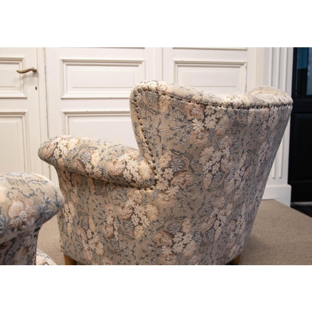 1940s Vintage Danish Wingback Chairs with Jacquard Fabric, 1940s, Set of 2 For Sale - Image 5 of 16