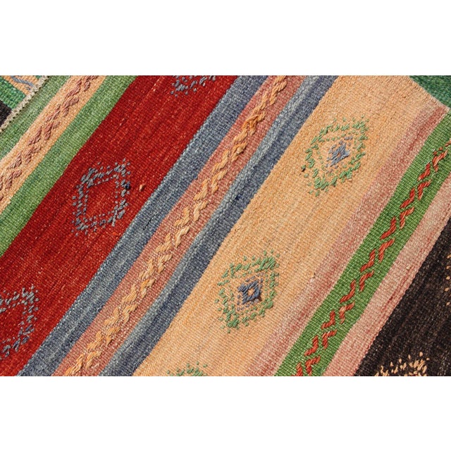 Mid 20th Century Vintage Turkish Kilim Carpet With Colorful Geometric Stripe Design For Sale - Image 12 of 13