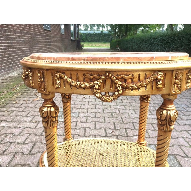 1980s 1970s French Louis XVI Gilt Beech Pink Marble Side Table For Sale - Image 5 of 11