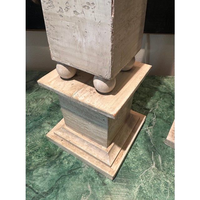Neoclassical Pair Very Large Mid Century Architectural Painted Wood Obelisks. For Sale - Image 3 of 11