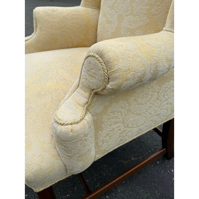 Textile Late 20th Century Damask Upholstered Wingback Chair For Sale - Image 7 of 11