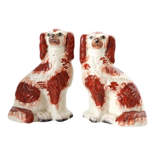 Antique English Staffordshire Russet King Charles Spaniel Dogs For Sale