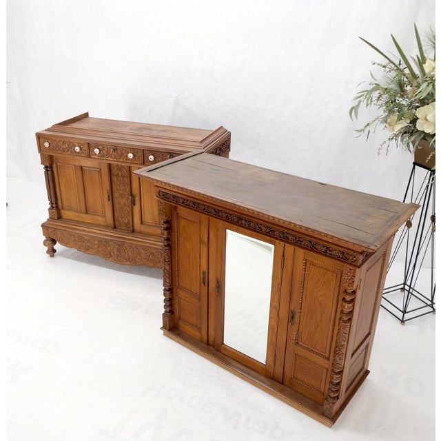 Wood Solid Carved Teak Antique Two Part Cupboard Cabinet with Unique Feature For Sale - Image 7 of 11