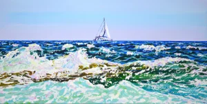 Ocean. Waves. Yacht. Original Contemporary Painting