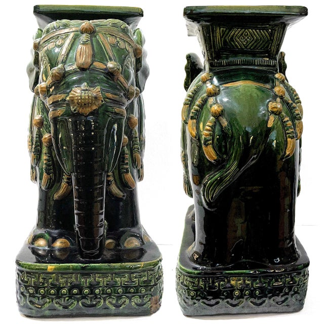 Large Pair Chinese Ceramic Elephant Garden Stools Chairish