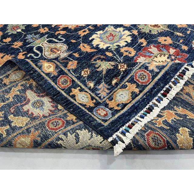 Navy Blue Afghan Sultani Natural Dye Wool Rug, Persian Floral Botanical ...