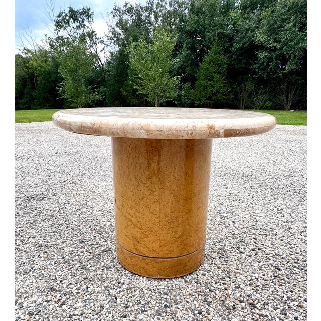 Postmodern Pair of 1980s Vintage Italian Marble & Burl Side Tables Made for Gucci Chicago Flagship Store For Sale - Image 3 of 9
