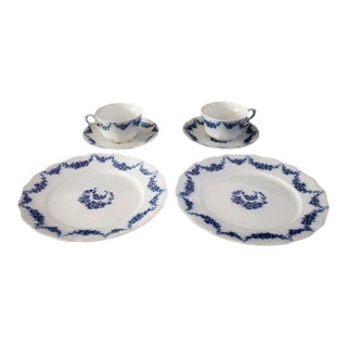 John Maddock & Sons Heumann Flow Blue China - 6 Pieces For Sale
