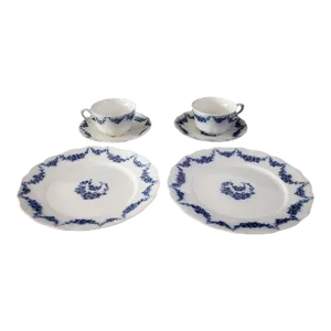 John Maddock & Sons Heumann Flow Blue China - 6 Pieces