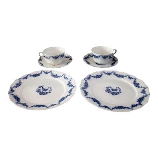 John Maddock & Sons Heumann Flow Blue China - 8 Pieces For Sale