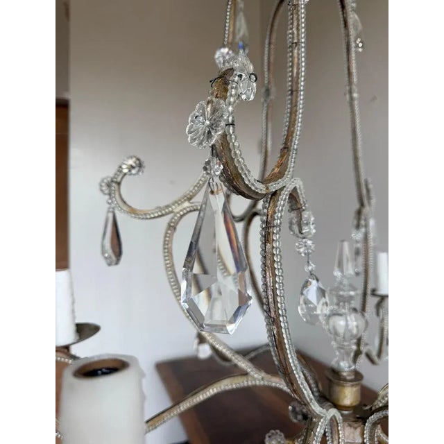 Metal Italian Crystal Beaded Chandelier, Mid-20th Century For Sale - Image 7 of 13