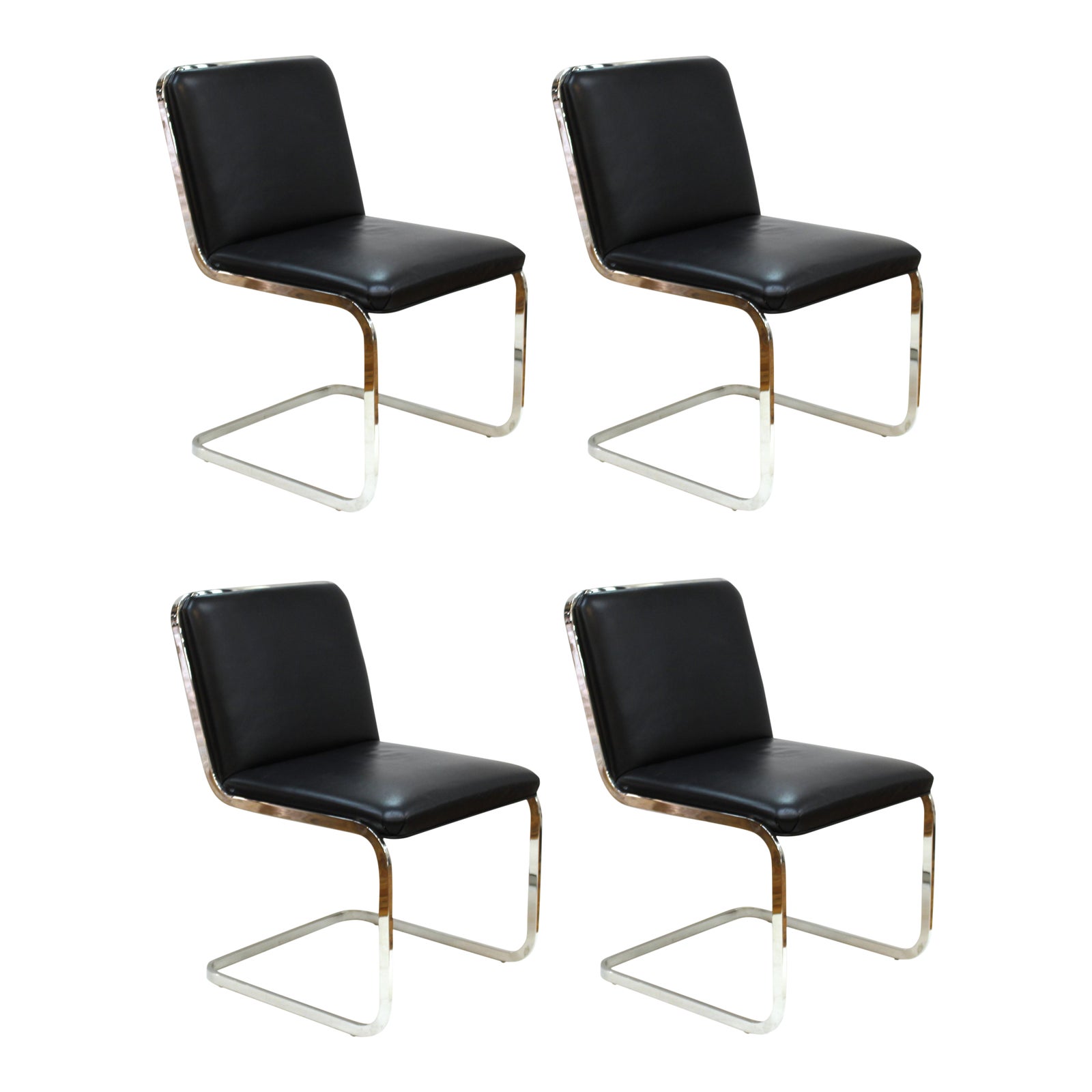 Brueton MidCentury Modern Chrome Dining Chairs With Leather Upholstery