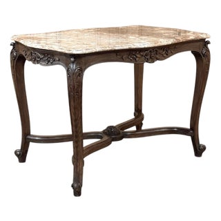Late 19th Century French Louis XV Walnut Marble-Top Center Table ~ Library Table For Sale