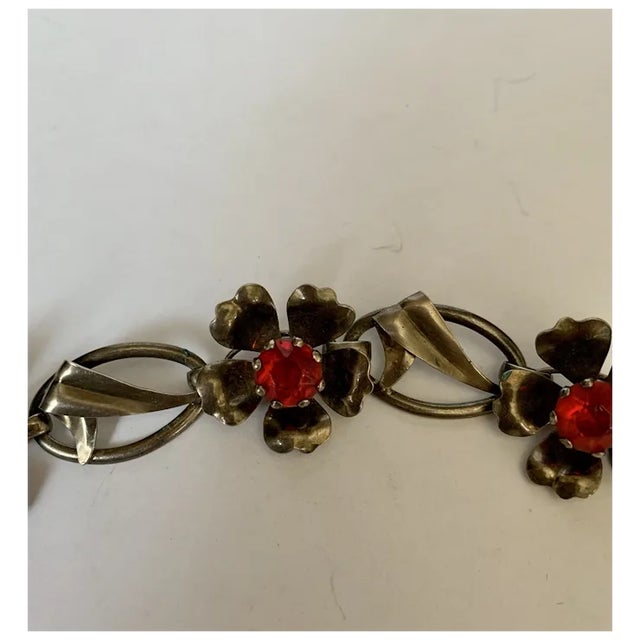 Metal Mid 20th Century Sterling Floral Link Bracelet For Sale - Image 7 of 11
