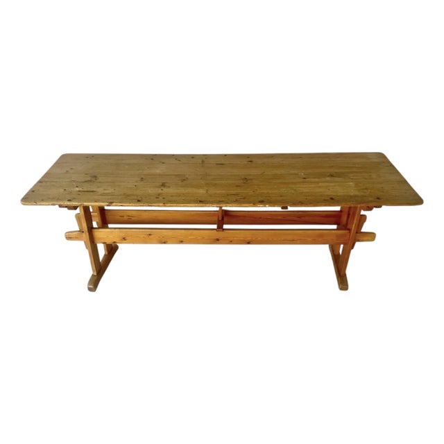 Danish Rustic Pine Dining Trestle Table, 19th Century For Sale