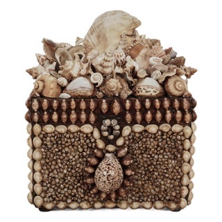 Vintage Large Seashell Encrusted Box For Sale