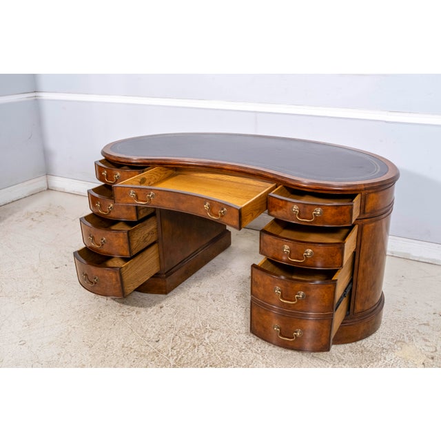 Lloyd Buxton 8 Drawer Kidney Shaped Leather Top Desk For Sale - Image 4 of 18