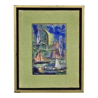 Vintage Mid Centuy Modern Enameled Copper Clipper Ship Art Painting by M. Rosen For Sale