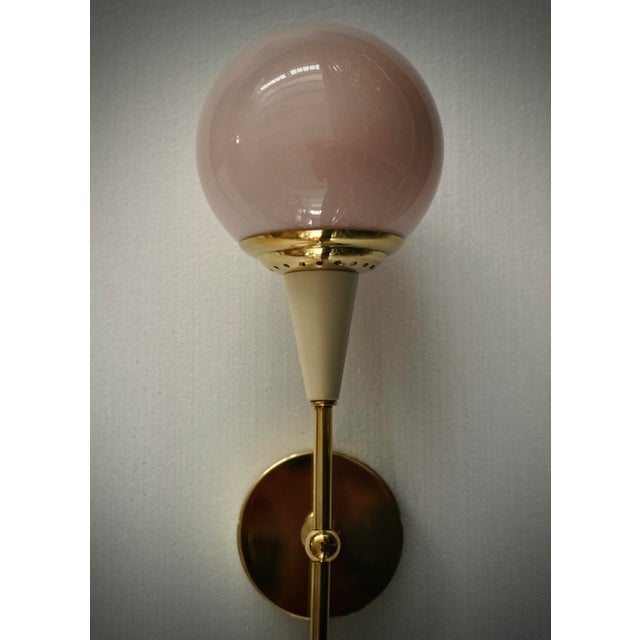 Metal Murano Round Art Glass and Brass Pink / Cream Color Wall Light For Sale - Image 7 of 9
