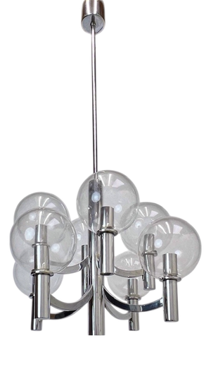 Vintage Chromed and Glass Pendant Light from Kaiser-Leuchten, 1960s