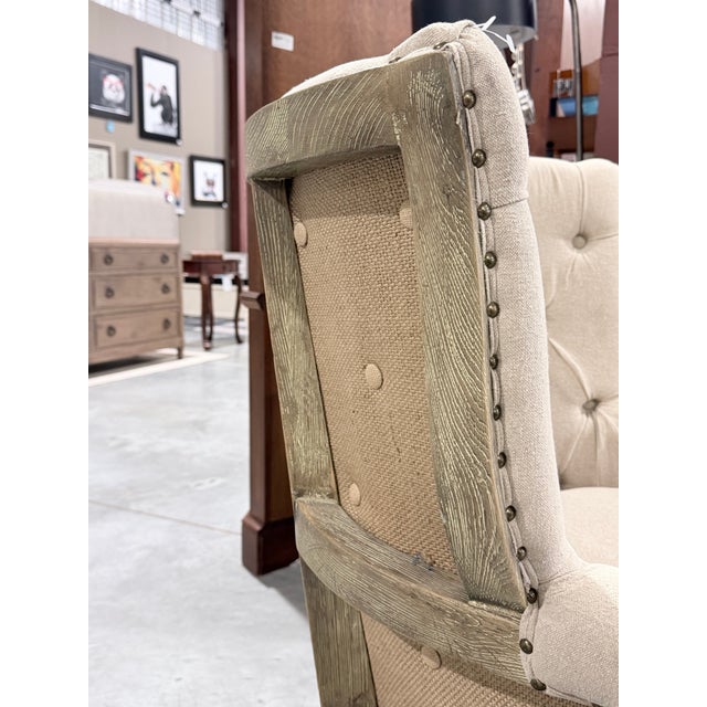 Sarreid Irish Tufted Linen Accent Armchair With Casters For Sale - Image 9 of 10