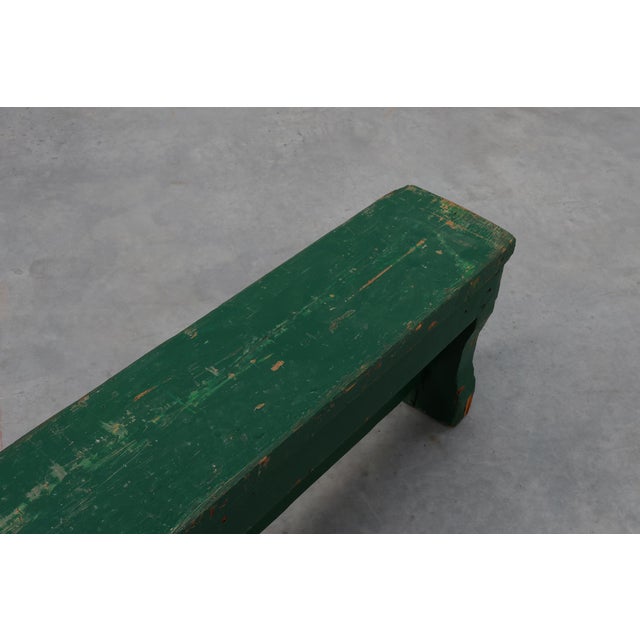 Rustic Primitive Green Farmhouse Bench in Oak, France, 1900s For Sale - Image 9 of 16