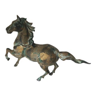 Vintage Cast Iron Horse Figurine With Verdigris Finish Toyo Japan 1970s For Sale