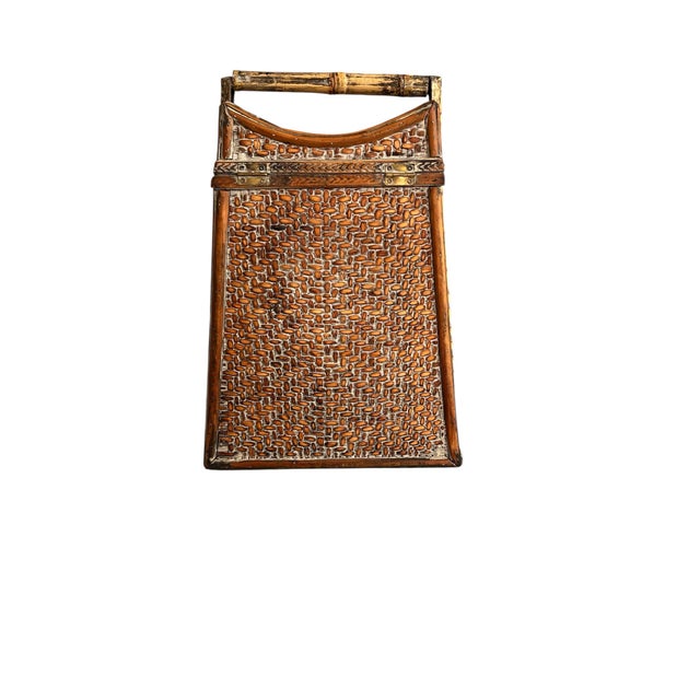 Late 20th Century Bamboo and Grasscloth Chinoiserie Storage Box Wine Carrier For Sale - Image 5 of 6