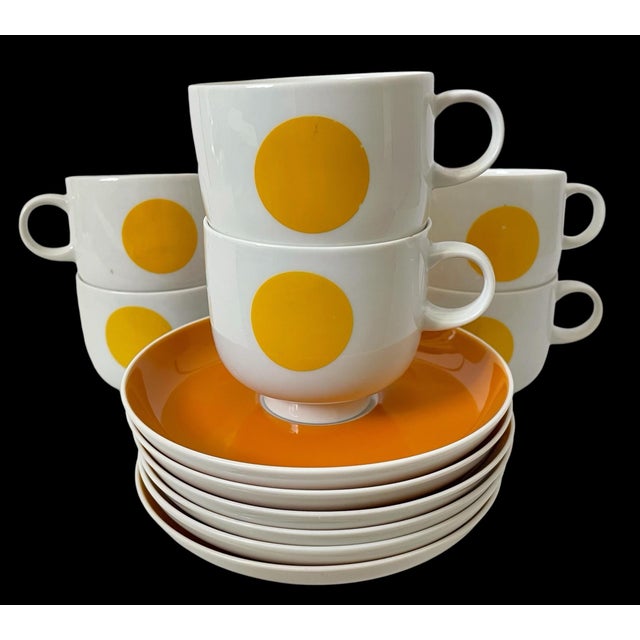 The product is a set of vintage Rosenthal Studio Line Wolf Karnagel Punktal gelber design tea and coffee cups and saucers,...