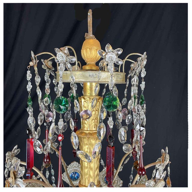 Antique Genoese Empire Chandeliers in Crystal and Gilded Wood, 1780s, Set of 2 For Sale - Image 5 of 14