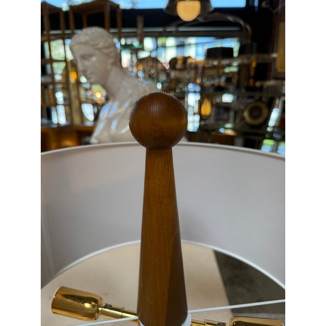 1970s Mid-Century Modern Wood Table Lamps With Textured Drum Shades - a Pair For Sale - Image 10 of 12