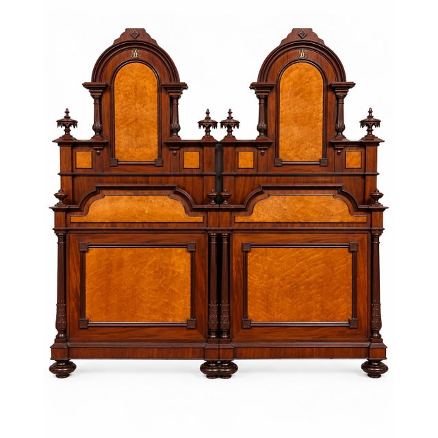 Wood 19th Century Italian Renaissance Revival Mahogany and Birdseye Maple Bed, 1980s For Sale - Image 7 of 10