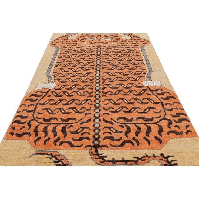 2010s Rug & Kilim’s Contemporary Tiger Rug in Gold With Brown and Orange Pictorial For Sale - Image 5 of 7