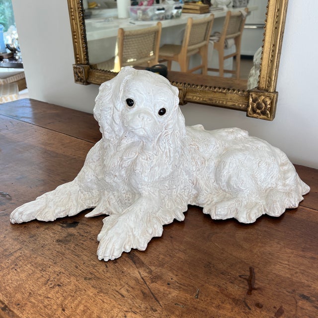 Antique French Faience Normandy Terracotta White Bavent Spaniel Dog For Sale - Image 4 of 11