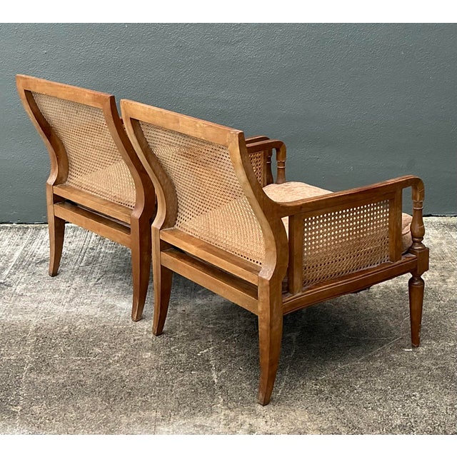 Wood Vintage Baker Cane Panel Lounge Chairs - A Pair For Sale - Image 7 of 12
