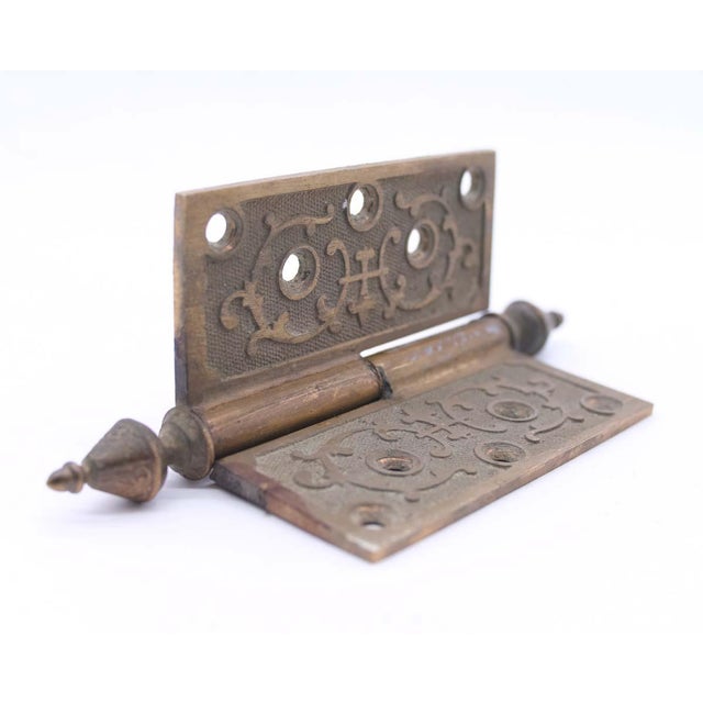 Victorian Vintage 4.75 X 4.75 Victorian Bronze Steeple Tip Lift Off Butt Door Hinge For Sale - Image 3 of 4