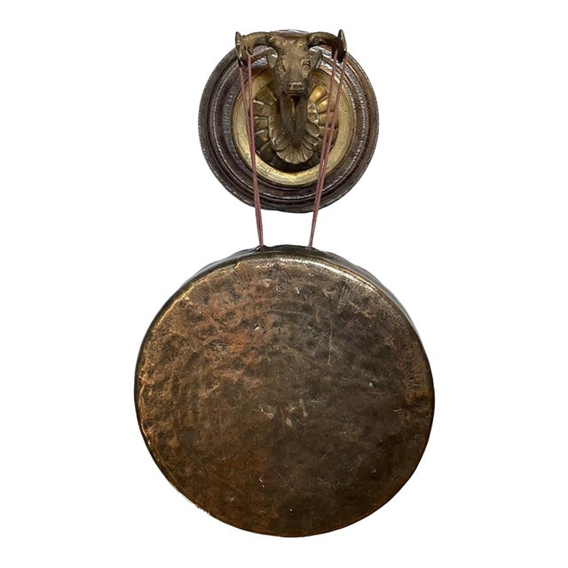 Antique Heavy Bronze & Wood Deer Head Dinner Gong - Circa 1900 For Sale
