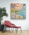 Large Contemporary Abstract Acrylic Painting – Sky Blue & Coral Geometric Grid For Sale - Image 4 of 10