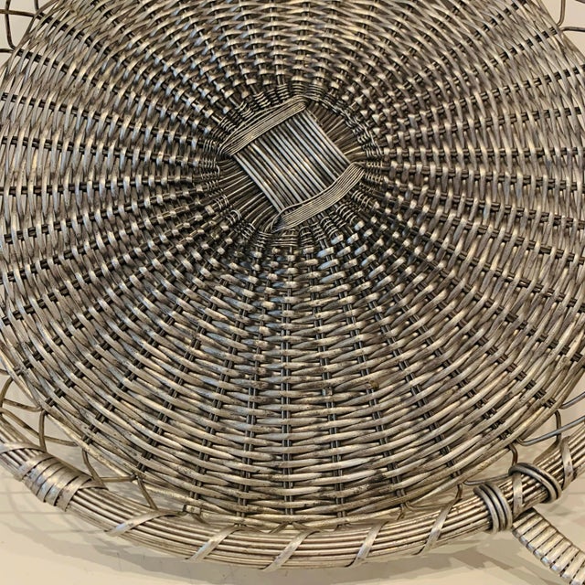Farmhouse Vintage Woven Silver Basket Tray For Sale - Image 3 of 8