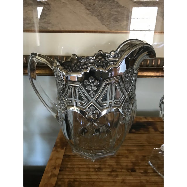 Metal 1912 Antique Us Glass Athenia Reverse 44 Pitcher, Vase & Wine Goblets - Set of 7 For Sale - Image 7 of 10