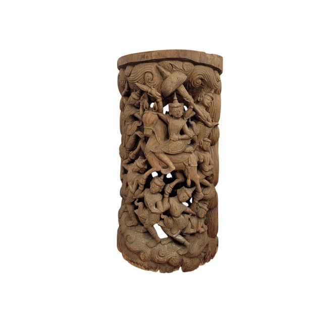 This monumental antique Southeast Asian column wrap is a tour de force of master-class architectural artistry, hand-carved...