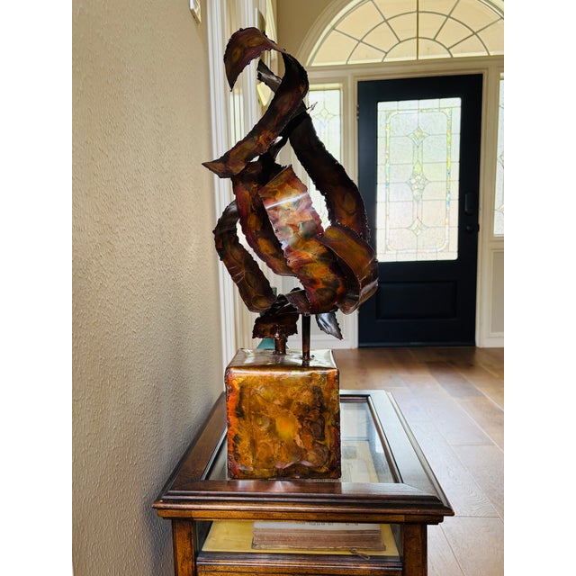 Large 26” Vintage Brutalist Tabletop Sculpture by Frank Tenaglia, Signed 1973 Mixed Metal Ribbon Art For Sale In Houston - Image 6 of 13