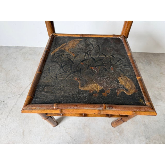 19th-Century Aesthetic Movement Bamboo Side Chair With Bird Motif Panels For Sale - Image 10 of 12