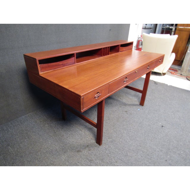 Wood Mid 20th Century Flip Top Danish Desk Attributed to Peter Lovig Nielson For Sale - Image 7 of 12