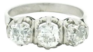 Vintage Platinum Three-Stone Old European Cut Diamond Ring, 2.10 Carats, Circa 1940–1950, Size 7.75