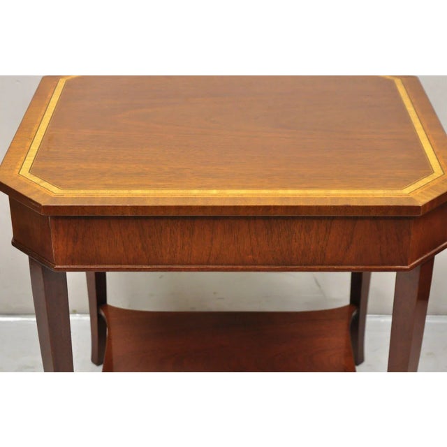 Kindel Preservation Satinwood Inlay Banded Mahogany 2 Tier Side End Table For Sale - Image 9 of 11