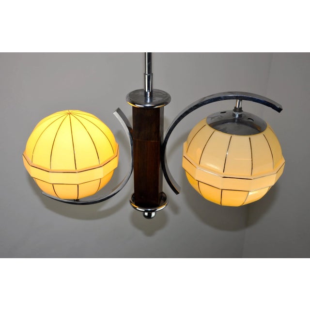Brown Mid-Century Modern Chrome and Wood Ceiling Lamp For Sale - Image 8 of 11