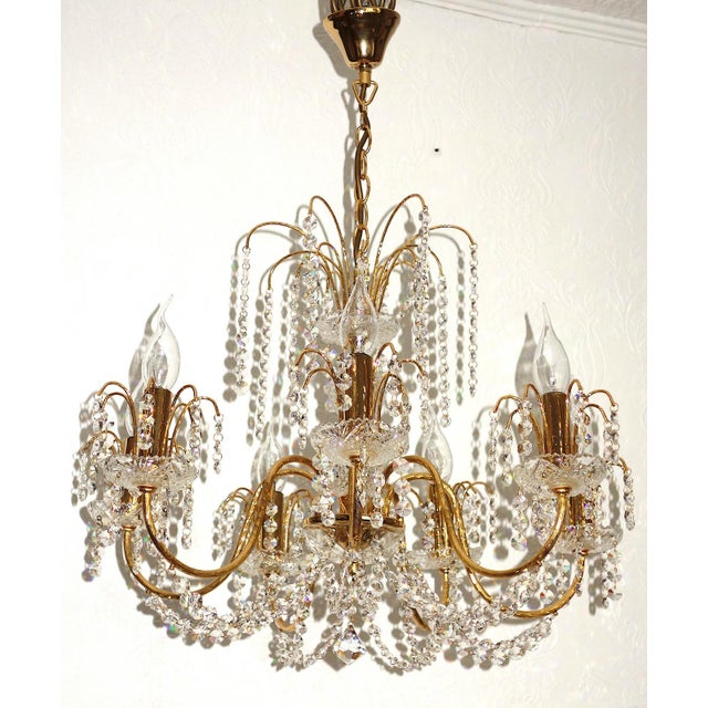 Antique Brass and Lead Crystal 7-Light Chandelier from Preico, 1980s For Sale - Image 9 of 9